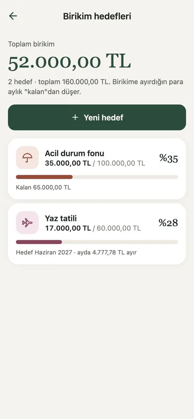 Birikim hedefleri