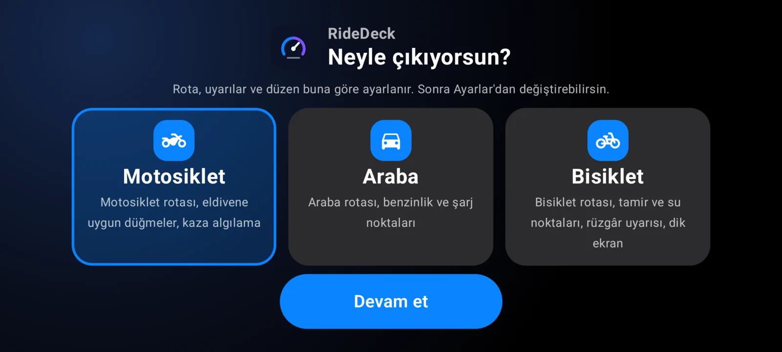 Vehicle choice on first launch