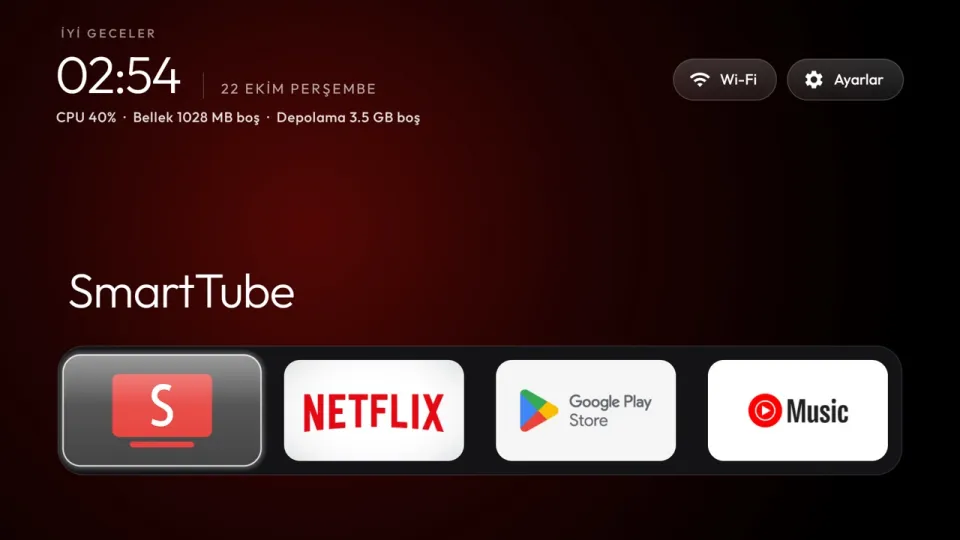 Temizlikten sonra TV+ 4K Box ana ekranı